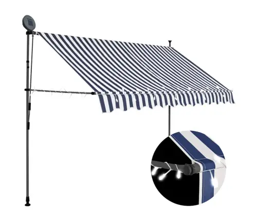 Izvelkama Markīze Ar Led, Manuāla, 250 Cm, Zila Ar Baltu Vidaxl