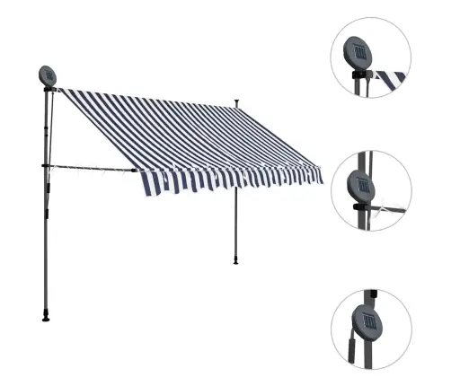 Izvelkama Markīze Ar Led, Manuāla, 250 Cm, Zila Ar Baltu Vidaxl