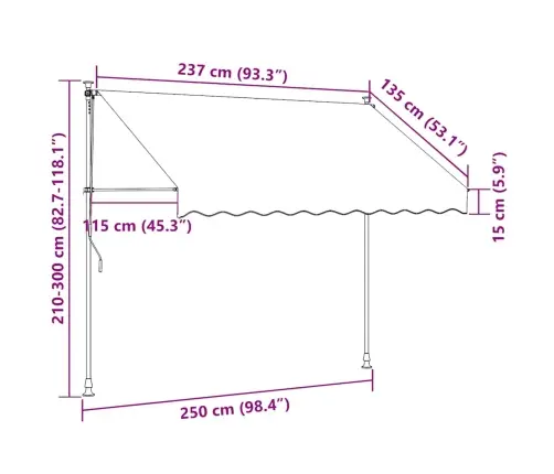Izvelkama Markīze Ar Led, Manuāla, 250 Cm, Zila Ar Baltu Vidaxl
