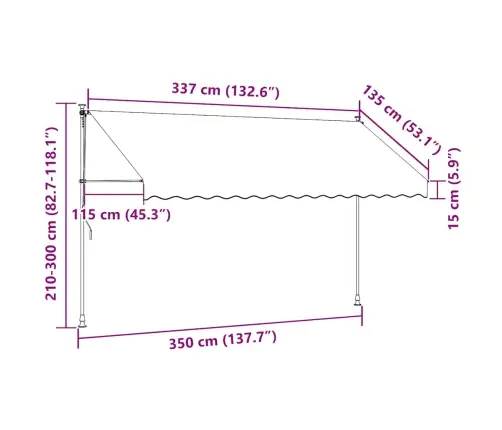 Käsitsi Sissetõmmatav Varikatus, Led, 350 Cm Sinine Ja Valge