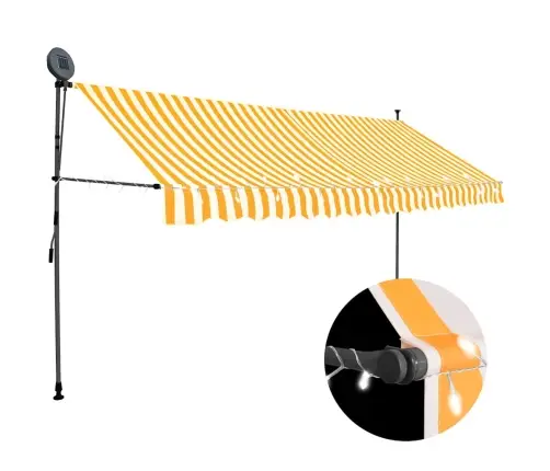 Izvelkama Markīze Ar Led, Manuāla, 350 Cm, Balta Un Oranža Vidaxl