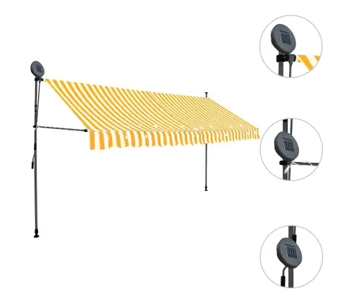 Izvelkama Markīze Ar Led, Manuāla, 350 Cm, Balta Un Oranža Vidaxl