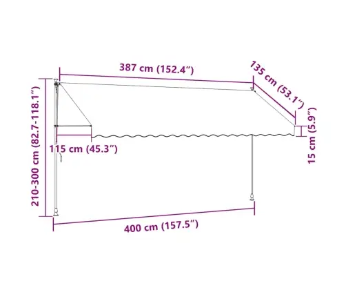 Rankinė Ištraukiama Markizė Su Led, Balta Ir Oranžinė, 400Cm