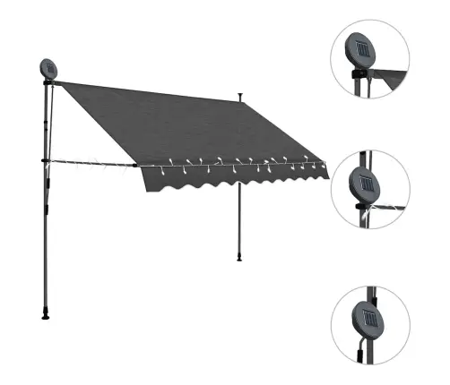 Izvelkama Markīze Ar Led, Manuāla, 300 Cm, Antracītpelēka Vidaxl