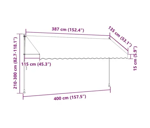 Izvelkama Markīze Ar Led, Manuāla, 400 Cm, Krēmkrāsas Vidaxl