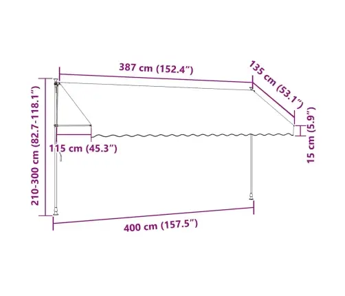Izvelkama Markīze Ar Led, Manuāla, 400 Cm, Oranža Un Brūna Vidaxl