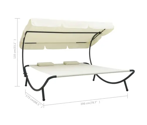 Āra Atpūtas Gulta Ar Jumtu Un Spilveniem, Krēmbalta Vidaxl