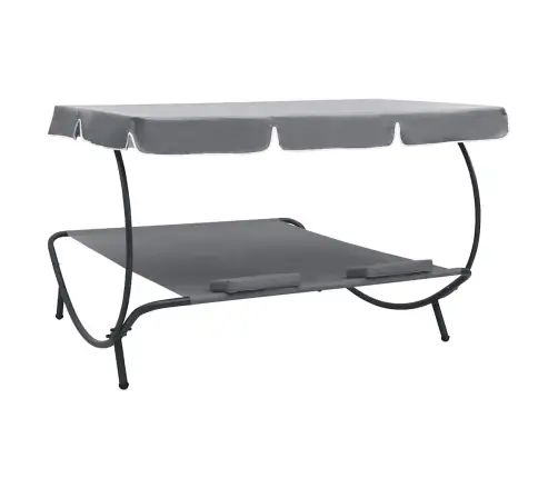 Dārza Atpūtas Gulta Ar Jumtu Un Spilveniem, Pelēka Vidaxl