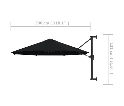 Seinale Kinnitatav Päikesevari, Metallpostiga 300 cm Must