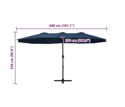 Lauko Skėtis Nuo Saulės Su Aliuminio Stulpu, Mėlynas, 460X270Cm