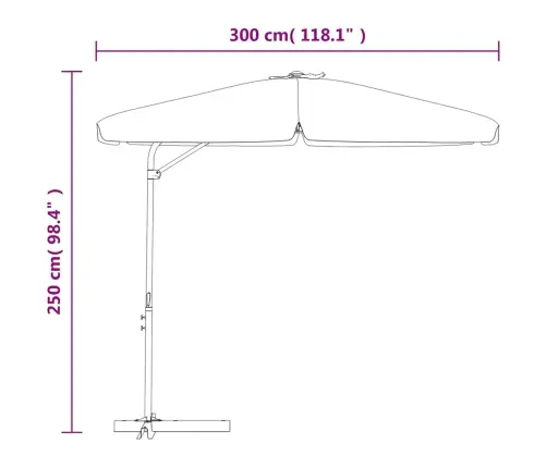 Dārza Saulessargs Ar Tērauda Kātu, 300 Cm, Pelēkbrūns Vidaxl