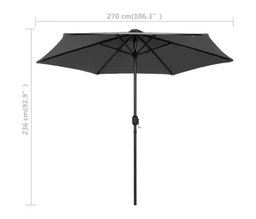 Aia Päikesevari Led-Tuledega, Alumiiniumpost, 270 Cm Antratsiit Aia Päikesevari Led-Tuledega, Alumiiniumpost, 270 Cm Antratsiit