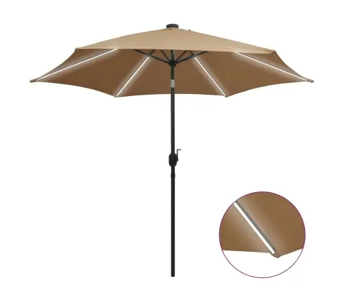 Saulessargs Ar Led Un Alumīnija Kātu, 300 Cm, Pelēkbrūns Vidaxl