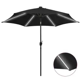 Sodo Skėtis Su Led Ir Aliuminio Stulpu, Juodas, 300Cm
