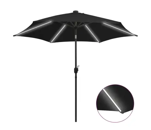 Sodo Skėtis Su Led Ir Aliuminio Stulpu, Juodas, 300Cm