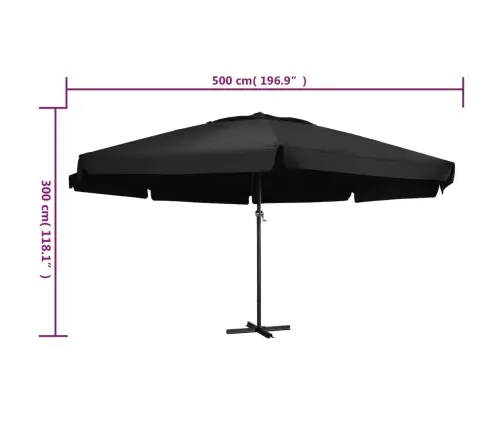 Dārza Saulessargs Ar Alumīnija Kātu, 500 Cm, Melns  Vidaxl