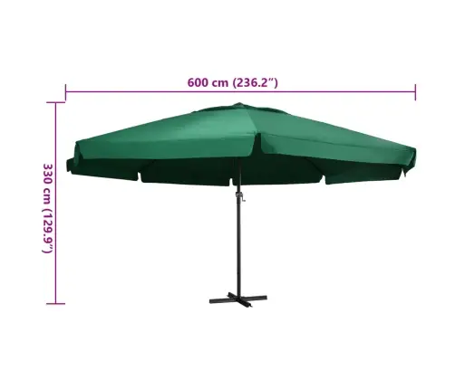 Dārza Saulessargs Ar Alumīnija Kātu, 600 Cm, Zaļš  Vidaxl