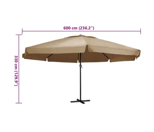 Dārza Saulessargs Ar Alumīnija Kātu, 600 Cm, Pelēkbrūns  Vidaxl