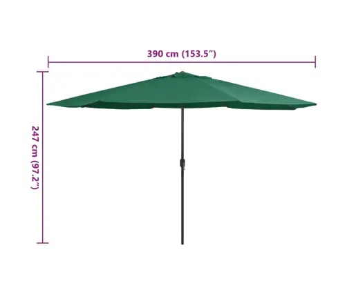 Dārza Saulessargs Ar Metāla Kātu, 390 Cm, Zaļš Vidaxl