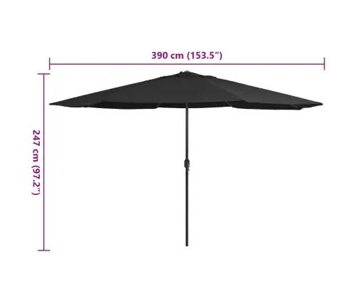 Sodo Skėtis Nuo Saulės Su Metaliniu Stulpu, Juodas, 390Cm
