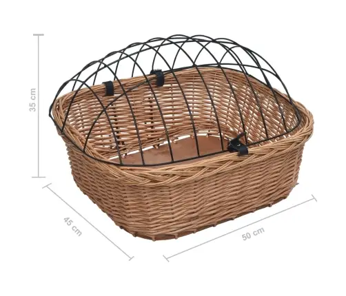 Velosipēda Priekšējais Grozs Ar Pārsegu, 50X45X35 Cm, Vītols Vidaxl