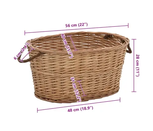 Krepšys Malkoms Su Rankenomis, Natūralus, 56X40X28cm Gluosnis