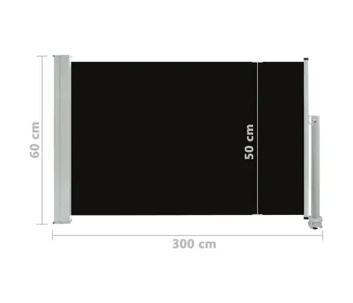 Lahtitõmmatav Terrassi Külgsein, 60 X 300 cm Must