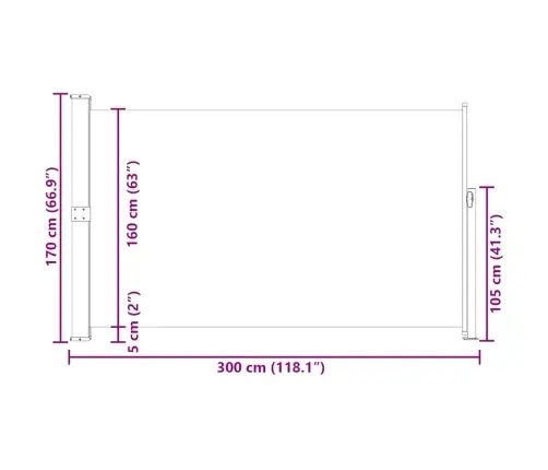 Izvelkama Sānu Markīze, Melna, 170X300 Cm Vidaxl