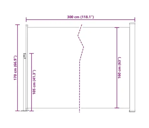 Izvelkama Sānu Markīze, Melna, 170X300 Cm Vidaxl
