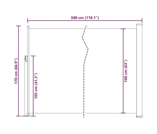 Lahtitõmmatav Terrassi Külgsein, 170 X 300 cm Punane