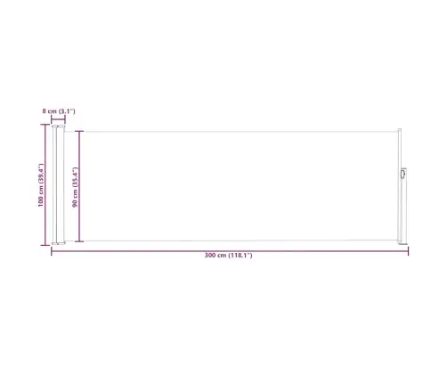 Lahtitõmmatav Terrassi Külgsein, 100 X 300 cm Kreemjasvalge