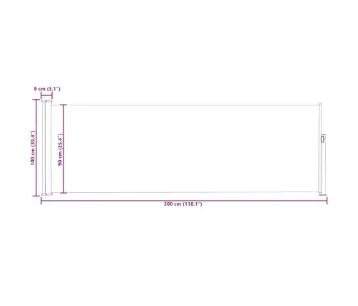 Lahtitõmmatav Terrassi Külgsein, 100 X 300 cm Punane