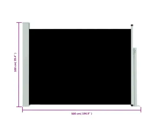 Izvelkama Sānu Markīze, Melna, 100X500 Cm Vidaxl