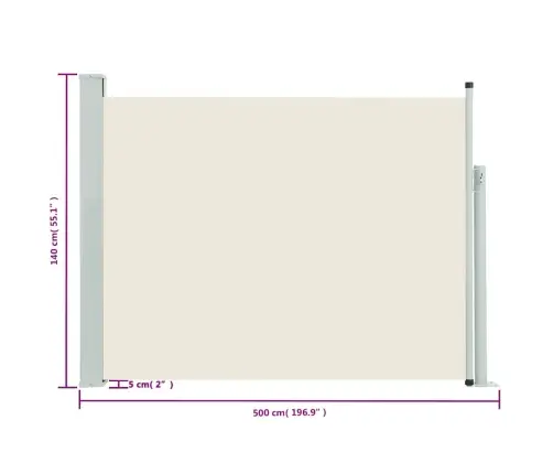 Izvelkama Sānu Markīze, Krēmkrāsa, 140X500 Cm Vidaxl