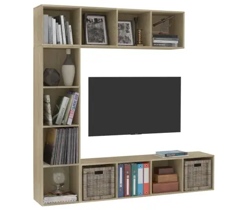 3-Daļīgs Grāmatu Un Tv Plaukta Komplekts, Ozola, 180X30X180 Cm Vidaxl