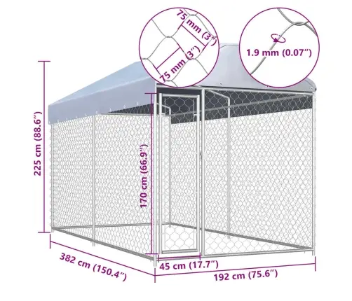 Katusega Koeraaed Varikatusega 382 X 192 X 225 Cm