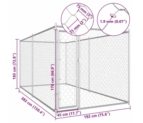 Suņu Voljērs, 382X192X185 Cm Vidaxl