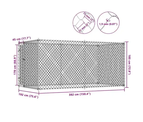 Suņu Voljērs, 382X192X185 Cm Vidaxl