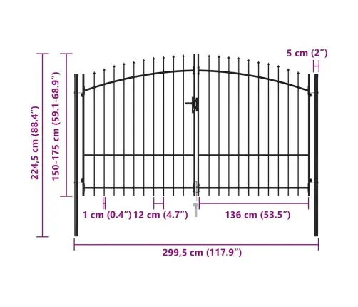 Divviru Žoga Vārti Ar Pīķiem Augšpusē, Melni, 3X1,75 M, Tērauds Vidaxl