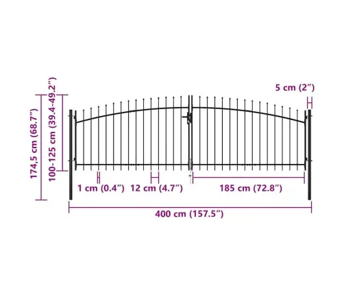 Dārza Vārti Ar Pīķiem Augšpusē, Divviru, 400X175 Cm Vidaxl
