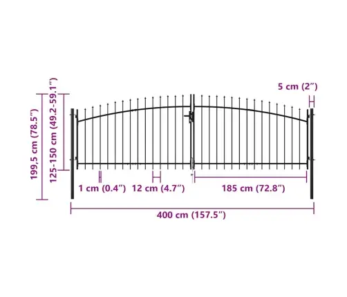 Dārza Vārti Ar Pīķiem Augšpusē, Divviru, 400X200 Cm Vidaxl