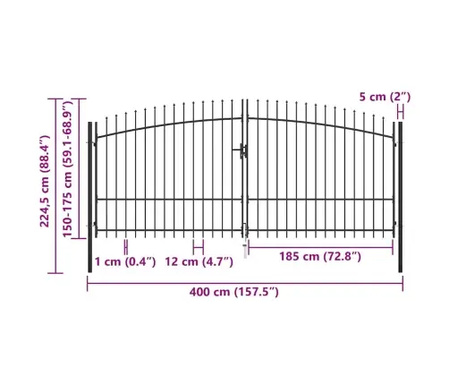 Dārza Vārti Ar Pīķiem Augšpusē, Divviru, 400X225 Cm Vidaxl