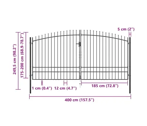 Dārza Vārti Ar Pīķiem Augšpusē, Divviru, 400X248 Cm Vidaxl