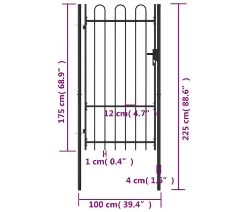 Varteliai Su Apvaliais Viršugaliais, Juodi, 1X1,75M, Plienas