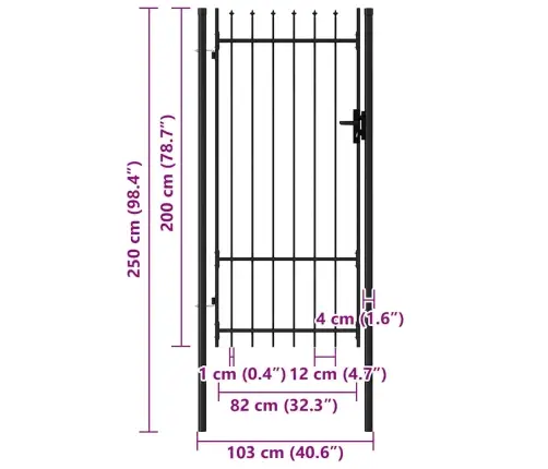 Varteliai Su Smailiais Viršugaliais, Juodi, 1X2M, Plienas
