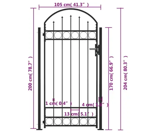 Žoga Vārti Ar Arkveida Formu Un 2 Stabiem, Melni, 105X204 Cm Vidaxl