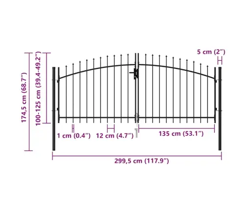 Žoga Vārti Ar Pīķiem, Divviru, Melni, 3X1,25 M, Tērauds Vidaxl