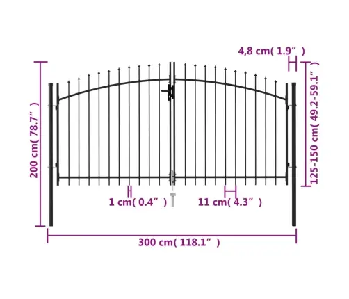 Divviru Žoga Vārti Ar Pīķiem Augšpusē, Melni, 3X1,5 M, Tērauds Vidaxl