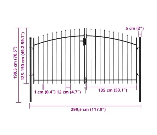 Divviru Žoga Vārti Ar Pīķiem Augšpusē, Melni, 3X1,5 M, Tērauds Vidaxl
