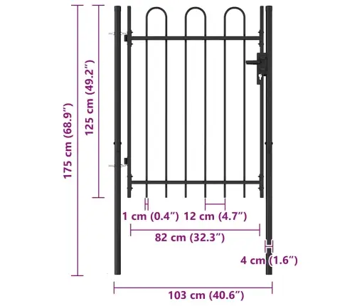 Varteliai Su Apvaliais Viršugaliais, Juodi, 1X1,2M, Plienas